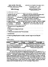 Đề đề xuất kiểm tra học kỳ I môn Tiếng Anh Lớp 9 - Năm học 2015-2016 - Trường THCS Tam Cường (Có đáp án)
